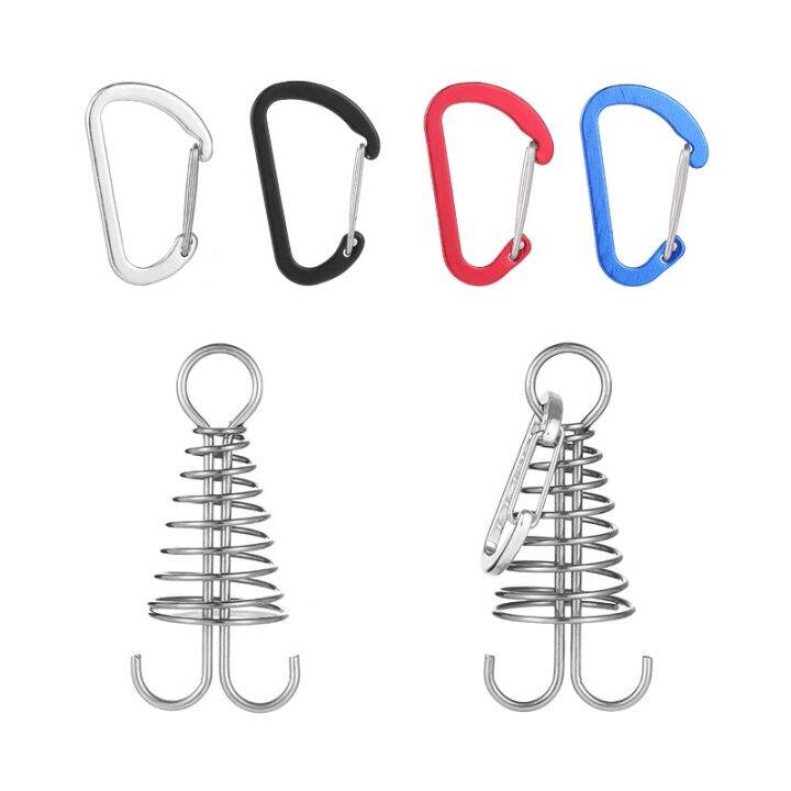 5pcs-outdoor-deck-pegs-camping-spiral-shaped-spring-tent-board-peg-with-carabiner-hook-camp-equipment-outdoor-tent-accessories