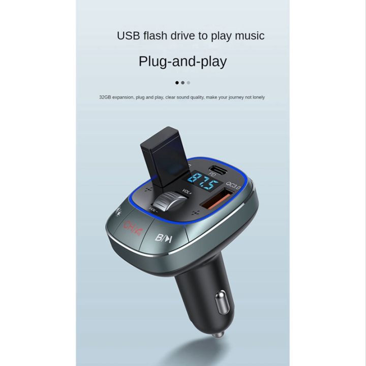 Car Charger Transmitter PD 30W+QC3.0 Powerful Dual Mic Bluetooth Hands Transmitter  Transmitter 7-Color Backlight