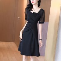 【YF】 Elegant Solid Color Spliced Loose Shirring Gauze Mini Dress Womens Clothing 2023 Summer New Short Sleeve Ladies Dresses