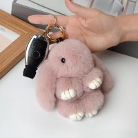 [HOT] Rabbit Keychain Ring Fluffy Real Fur Pompon Bunny Trinket Key Chain Charm Cute Key Ring On Bag Car Key Pendant Lapin