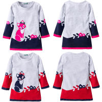 Mode Shop Flower Fox Printed Long Sleeve Lace Dress Kids Dress Womens Clothing