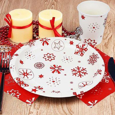 [HOT QIKXGSGHWHG 537] คริสต์มาสทิ้งบนโต๊ะอาหารชุดหนาคริสต์มาสเกล็ดหิมะธีมถ้วยกระดาษแผ่นกระดาษ N Avidad ตกแต่งบรรยากาศแพคเกจ