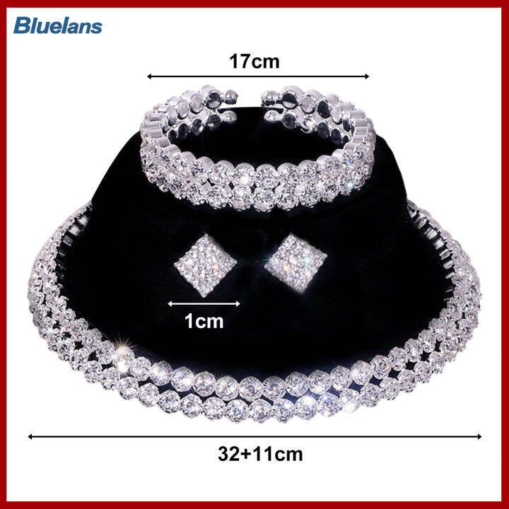 bluelans-ชุดเครื่องประดับพลอยเทียมหรูหรา1ชุดสำหรับผู้หญิงสร้อยคอโชกเกอร์คริสตัลเทียมเทียมสร้อยข้อมือเหมาะสำหรับงานแต่งงานของเจ้าสาว