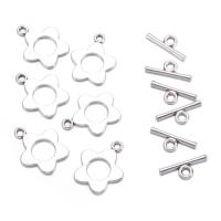 20Set Flower Tibetan Style Alloy Toggle Clasps, Lead Free and Cadmium Free, Antique Silver, Flower: 16x20mm, Bar: 16mm long, Hole: 2.5mm