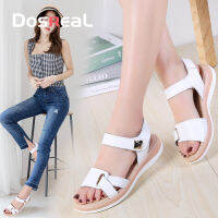 hot●DOSREAL ผู้หญิงรองเท้าแตะสำหรับฤดูร้อน Peep-Toe รองเท้าส้นเตี้ยสำหรับผู้หญิงรองเท้าสานสไตล์โรมันสุภาพสตรี 9235