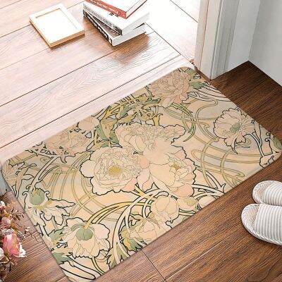 （A SHACK） SwirlNon SlipAlfonse Mucha Artpeony BathMat PrayerIndoorDecor