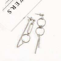 [COD] Korean Hip-pop Exaggerated Metal Earrings R Style Geometric Ring Chain Hipster Accessories