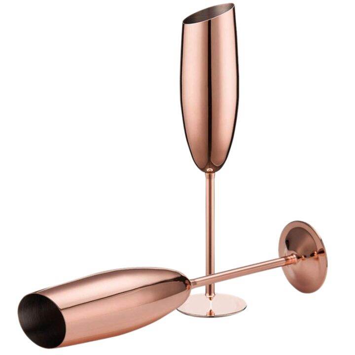 set-of-4-stainless-steel-champagne-wine-flutes-glasses-rose-gold-unbreakable-shatterproof