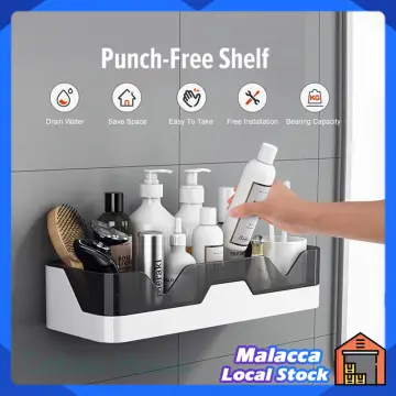 Punch-free Bathroom Shelf Shampoo Shower Storage Rack Kitchen Toilet  Organizer