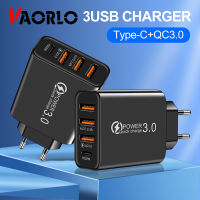 VAORLO อะแดปเตอร์ PD ชาร์จเร็ว TYPE-C,อะแดปเตอร์ USB + QC3.0อะแดปเตอร์ชาร์จเร็วโทรศัพท์ EU US สำหรับชาร์จเดินทาง