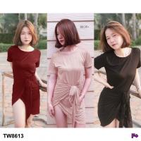 P8613  เดรสผูกป้ายหน้า    front tie dress