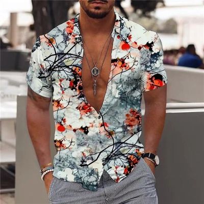 ♦เสื้อผู้ชายสำหรับฤดูร้อน22-23เสื้อฮาวายSablonBunga3มิติคอปกแขนสั้นวันหยุดชายหาดระบายอากาศเสื้อผ้าผู้ชายเสื้อออกแบบได้ตามต้องการ
