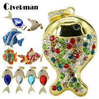 Crystal Colorful Fish USB Flash Drive Rhinestone Pendant Pen Drive 8GB 16GB 32GB 64GB 128GB 256G USB Flash Memory Stick Pendrive