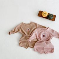 [COD] ins2022 spring and autumn infants young children boys girls baby rainbow embroidered t-shirt top two-piece suit