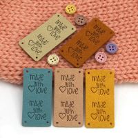 20pcs Handmade with Love Labels for Clothing Leather Hand Made Label Sewing Tags for Hats Jeans Bags Knitting Accessories Labels