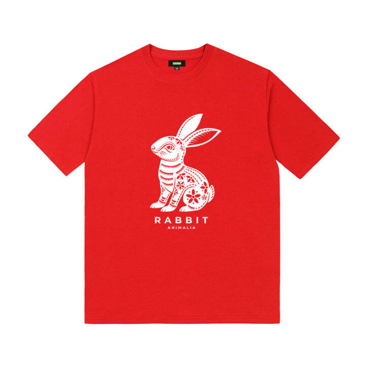 เสื้อยืดผ้าฝ้าย-2023-เสื้อยืดแขนสั้นสไตล์จีนปีนักษัตรกระต่ายปี2023เสื้อตัวในสำหรับปีใหม่ตรุษจีนชุดครอบครัวเสื้อผ้าผู้ชายผู้หญิง
