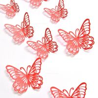 12PCS 3D Red Gold Silver Butterflies Wall Sticker Decal Mural Home Decoration 3 Sizes Decorative Butterflies Wedding Home Decor Wall Stickers Decals