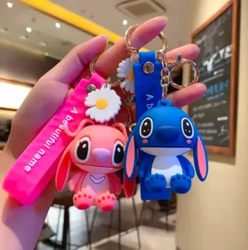 3D PVC Cartoon Blue Stitch Key Chain Ring Lanyard Keyring Bag