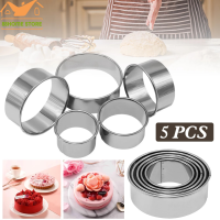 【LovingLife Store】5ชิ้น/เซ็ตแม่พิมพ์สแตนเลสแบบพกพารอบคุกกี้บิสกิต Fondant Cutters วงกลม Pastry Cutters โลหะเบเกอรี่วงกลมแหวนแม่พิมพ์สำหรับห้องครัว DIY แม่พิมพ์