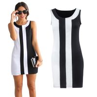 Summer 2023 Women Sexy Dress Fashion Summer Black White Stitching O-Neck Sleeveless Sexy Office Dress Party Vestidos Streetwear