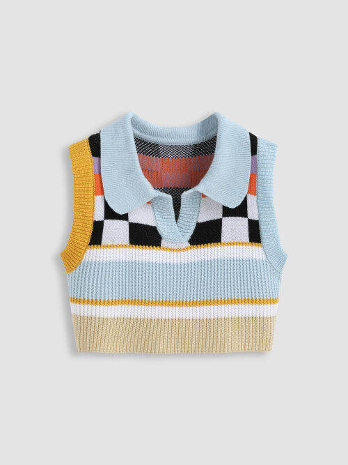 Cider Kpop Polo Geometric Crop Knitted Vest Lazada PH