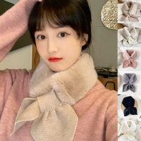 tr1 Shop Women Solid Color Imitation Rabbit Fur Scarf Scarf Plush Scarf Knitted Stitching Scarf Fur Collar Scarf