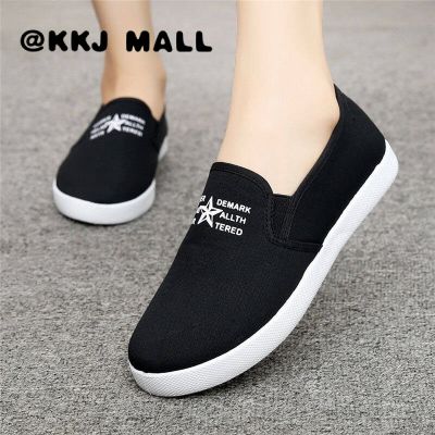 KKJ MALL รองเท้า รองเท้าแฟชั่นญ รองเท้าผู้หญิงผ้าใบ ผ้าใบ 2022 รองเท้าผ้าใบส้นแบนกันลื่นพื้นนิ่มเกาหลีรุ่นใหม่