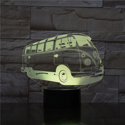 3d Lamparas Patrol Bus Led 7 Change Color Night Light Bedroom Bedside Lamp Decor Child Kid Xmas Halloween Toy Gift