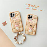 3D ที่สร้างสรรค์โบว์สีชมพูน่ารักเคสโทรศัพท์หมีสีน้ำตาลสำหรับ IPhone 11 12 13 14 Pro Max เคสโทรศัพท์ซิลิโคนกันกระแทกสำหรับของขวัญสำหรับเด็กผู้หญิงผู้ชาย