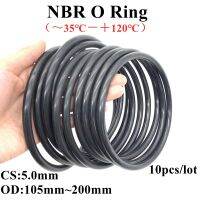 Hccdpqd NBR โอริงปะเก็นซีลหนา5.0Mm OD 105 200มม. ยางไนไตรล์บิวทาไดอีนสเปเซอร์กันน้ำมันเครื่องซักผ้าทรงกลมสีดำ