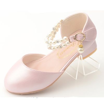 Pink Black White Party Wedding Shoes Childrens High Heels Girl Shoe Elegan Pearl Princess Dress Girls Heel Shoes Child 2023 New