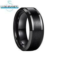 【lz】■℡✼  8mm 6mm anel de carboneto de tungstênio para wemen centro escovado chanfrado bordas preto banda de noivado plana acabamento polido conforto ajuste