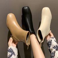 COD dsdgfhgfsdsss raya✨ready stock?Large size womens shoes 35 yards-43 yards Martin womens short boots womens British style 4cm thick heel square toe high heel skinny boots