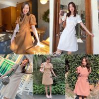 Teera พร้อมส่ง✨Shuu me dress เดรสคอกลมผ้าลินิน น่ารักมากเวอร์?มีโบว์มัดหลัง ป้าย Nanny