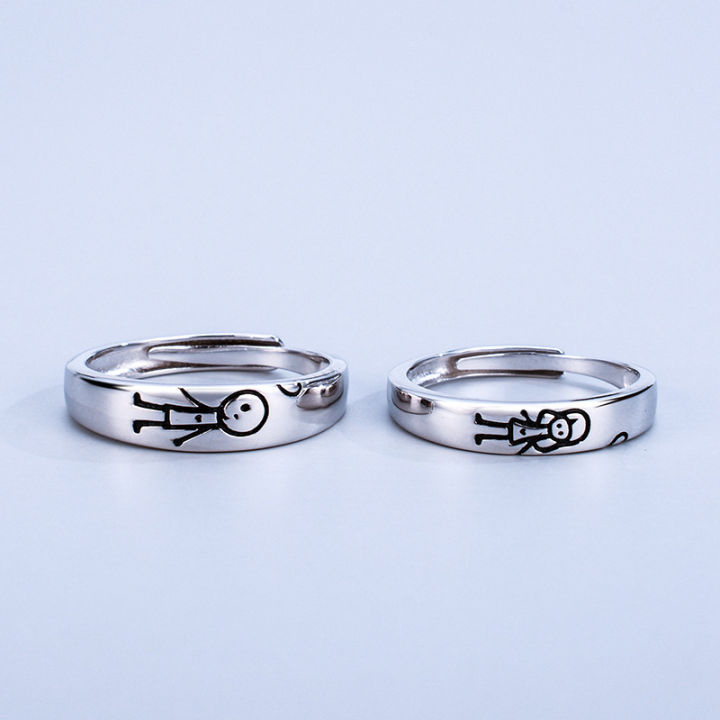 cod-ได้แสดงให้เห็นสัญญาณของจริงใจ-s925-แหวนคู่เงินแท้สำหรับผู้ชายและผู้หญิงแหวนคู่เปิดสดสไตล์ญี่ปุ่นและเกาหลีสลักของขวัญวันเกิด