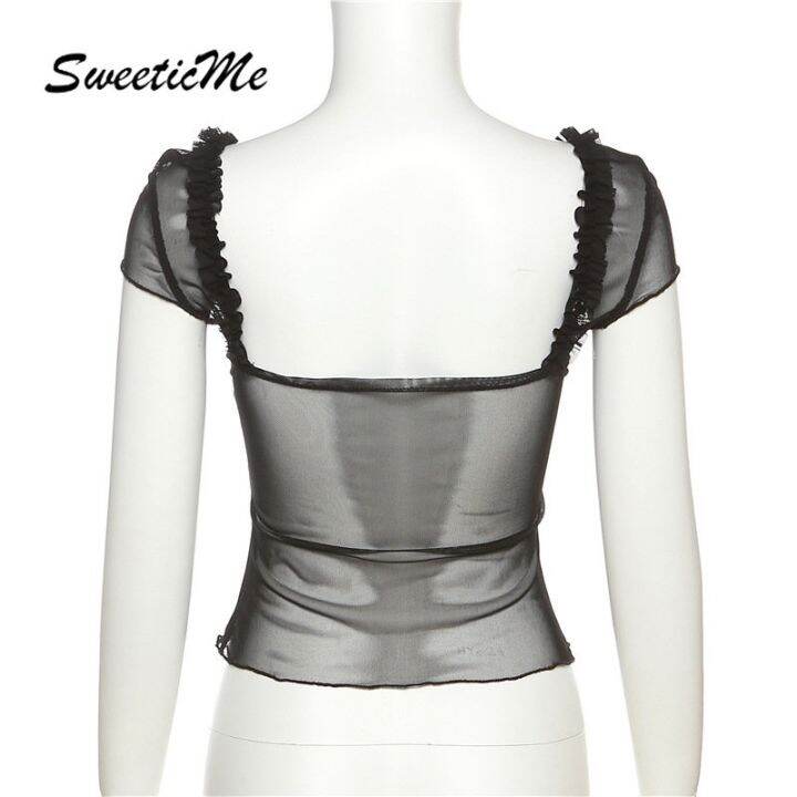 sweeticme-ใหม่-เสื้อยืดลําลอง-แขนสั้น-ผ้าตาข่าย-เข้ารูป-สีพื้น-แฟชั่นสําหรับสตรี-2023-qc7311624