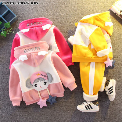 ชุด BAOLONGXIN สำหรับเด็กขนแกะสองด้านชุดสองชิ้นสำหรับเสื้อกันหนาวลำลองขนแกะและเสื้อผ้าเด็กแบบหนา