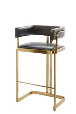 Modernform เก้าอี้บาร์สตูล MATEY RITZ ขาสแตนเลส สีทอง เบาะ PVC สีเทาดำ