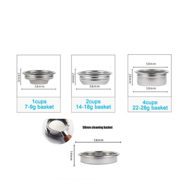 58Mm 1/2/4 Cups Coffee Basket 9-22G Stainless Steel Pressure Free ...