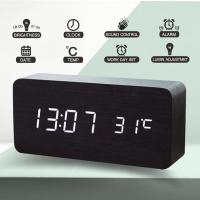 Mybeloved Digital LED Wooden Alarm Clock นาฬิกาดิจิตอลตั้งโต๊ะลายไม้ บอกเวลา บอกวันเดือนปี ตั้งปลุก และวัดอุณหภูมิได้ สังการด้วยระบบเสียง ฟังค์ชั่นครบครัน รุ่น KDH-0017 ลายไม้ พร้อมหน้าจอ ไฟ LED