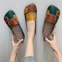 【QZY Department Store】Designer Patches Ballet Flats Women 39; S Summer Autumn Leather Moccasins Woman Green Flat Shoes Elegant Slip On Loafers Female Shoe