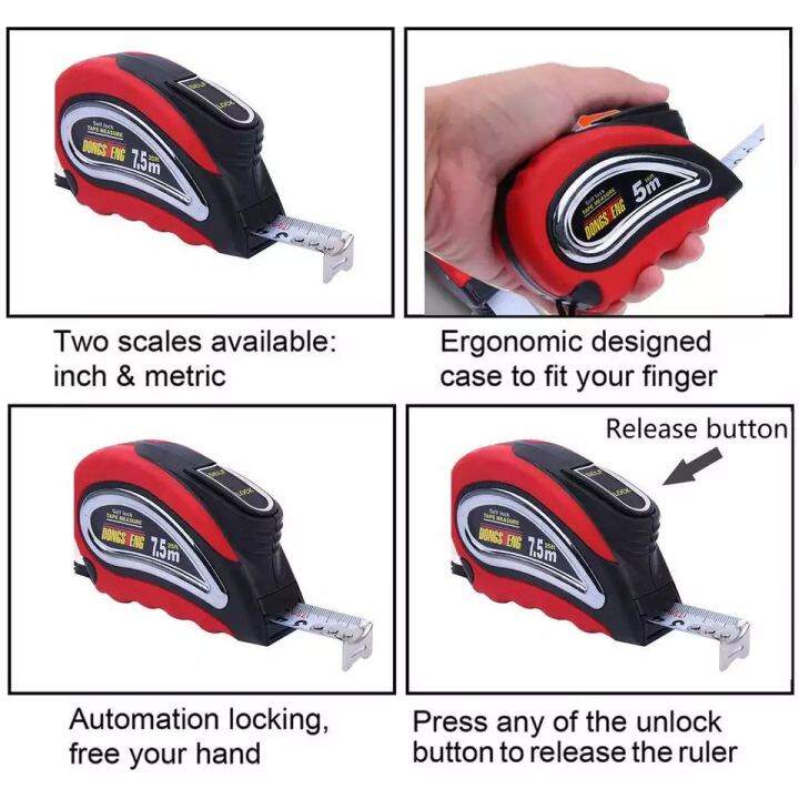 ไม้บรรทัดสายวัดขนาดม้วนเก็บได้สายวัด3ม-5ม-7-5ม-พร้อมระบบล็อคอัตโนมัติสำหรับช่างก่อสร้างงานฝีมือ