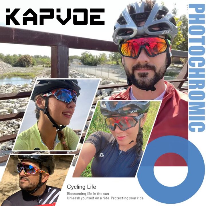 kapvoe-แว่นตากันแดดสำหรับปั่นจักรยาน-แว่นตาสำหรับกีฬาแว่นตานักปั่นปั่นจักรยาน-mtb-สีแดงสีน้ำเงินอุปกรณ์จักรยาน