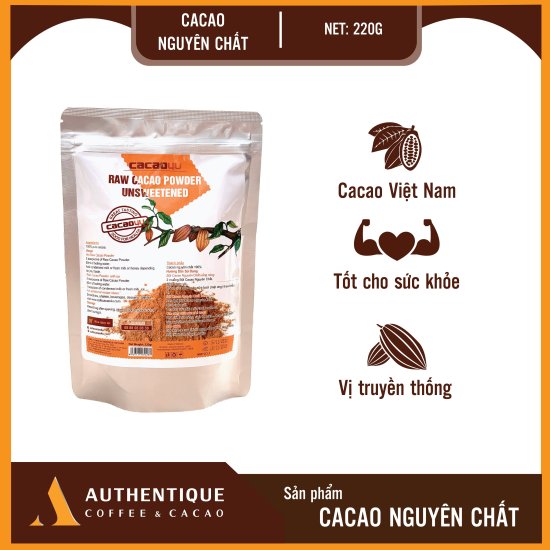 Bột cacao nguyên chất authentique - túi 220gr - không đường - ảnh sản phẩm 1