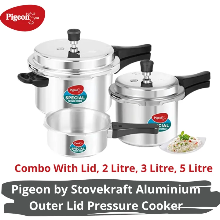 Pigeon by Stovekraft Aluminium Outer Lid Pressure Cooker Combo 2 litre