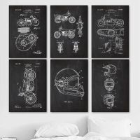 วินเทจรถจักรยานยนต์พิมพ์เขียวโปสเตอร์พิมพ์-รถจักรยานยนต์งานศิลปะวิทยาศาสตร์ผนังศิลปะรูปภาพ-ผ้าใบจิตรกรรมของขวัญสำหรับห้องนอนตกแต่งบ้าน