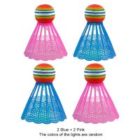 4pcs LED Lighting Badminton Birdies Glow in The Dark Night Nylon Shuttlecock Rainbow Ball Head for Outdoor Indoor Sports Activit