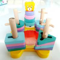 Kids Castle  ของเล่นไม้เสริมพัฒนาการ บล็อกไม้สวมหลัก 4 เสา รูปสัตว์ต่างๆ