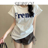 SEREQI ผู้หญิงหลวมเสื้อยืดแขนสั้นบางหวานและเย็น DA0509