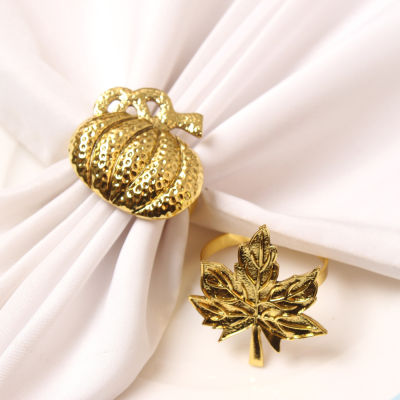 Party Dinner Table Decorations Vintage Tableware Pumpkin Napkin Rings Maple Leaf Napkin Rings Alloy Napkin Buckle